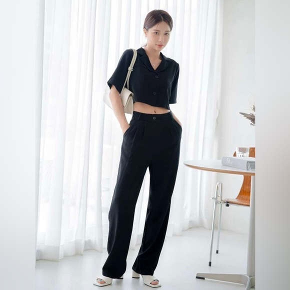 Black Crop Blazer/Blouse Short Sleeve S New - Picture 6 of 12